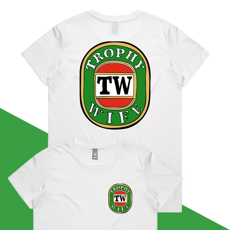 XS / White / Small Front & Large Back Design Trophy Wife Victor Bravo 🍺🏆 – Women's T Shirt