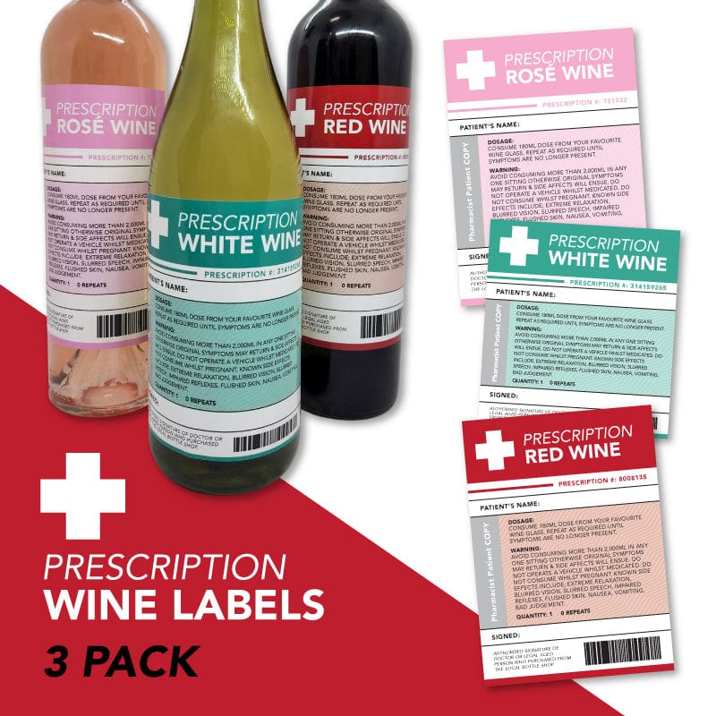 3 Pack (White + Red + Rosé) Prescription Wine Bottle Labels 🍷 -  Sticker