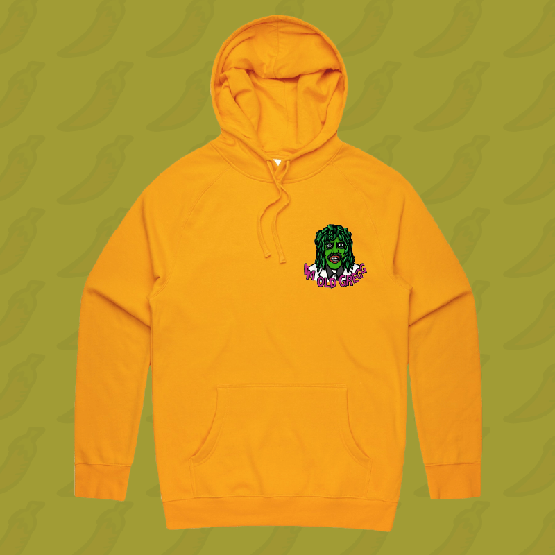 M / Gold / Small Front Print Old Gregg ๐งโโ๏ธ๐ถ - Unisex Hoodie