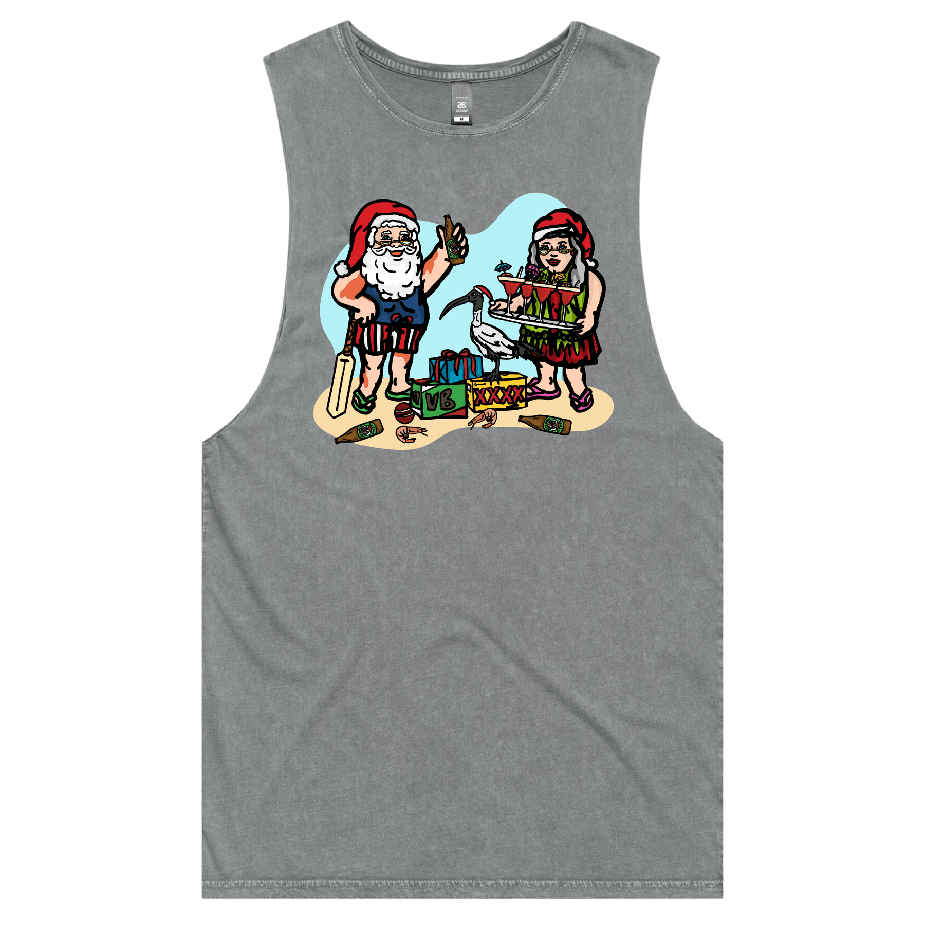 S / Ash / Large Front Design Aussie Christmas ๐ค๐บ - Tank