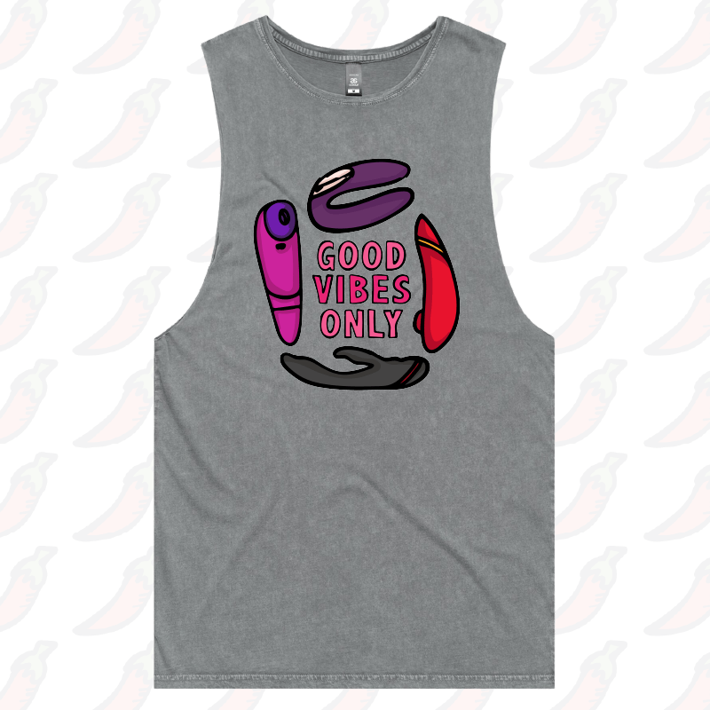 S / Ash / Large Front Design Good Vibes Only ๐ก โ Tank