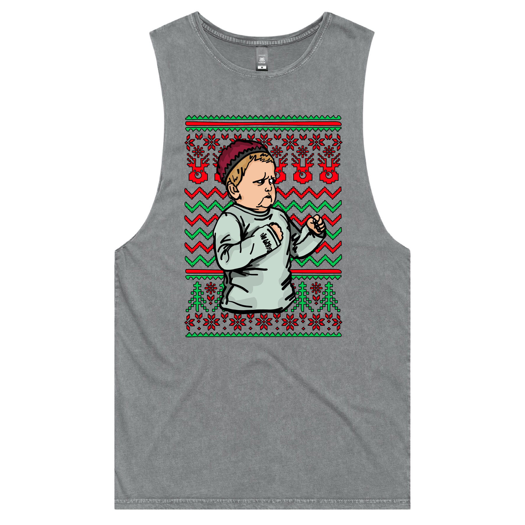 S / Ash / Large Front Design Hasbulla Christmas 🥊🎄 – Tank