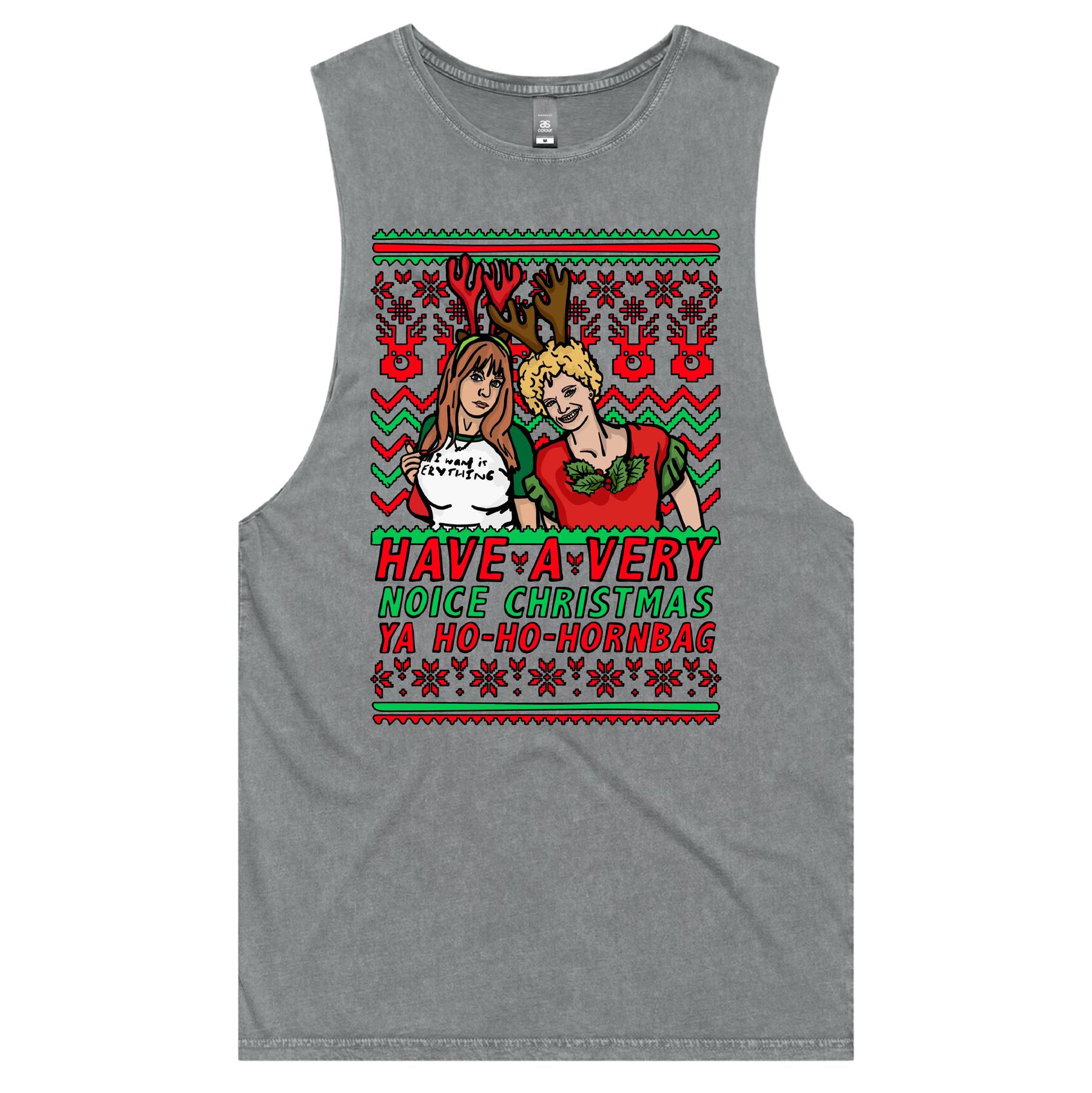 S / Ash / Large Front Design Kath & Kim Christmas Pattern ๐๐ โ Tank