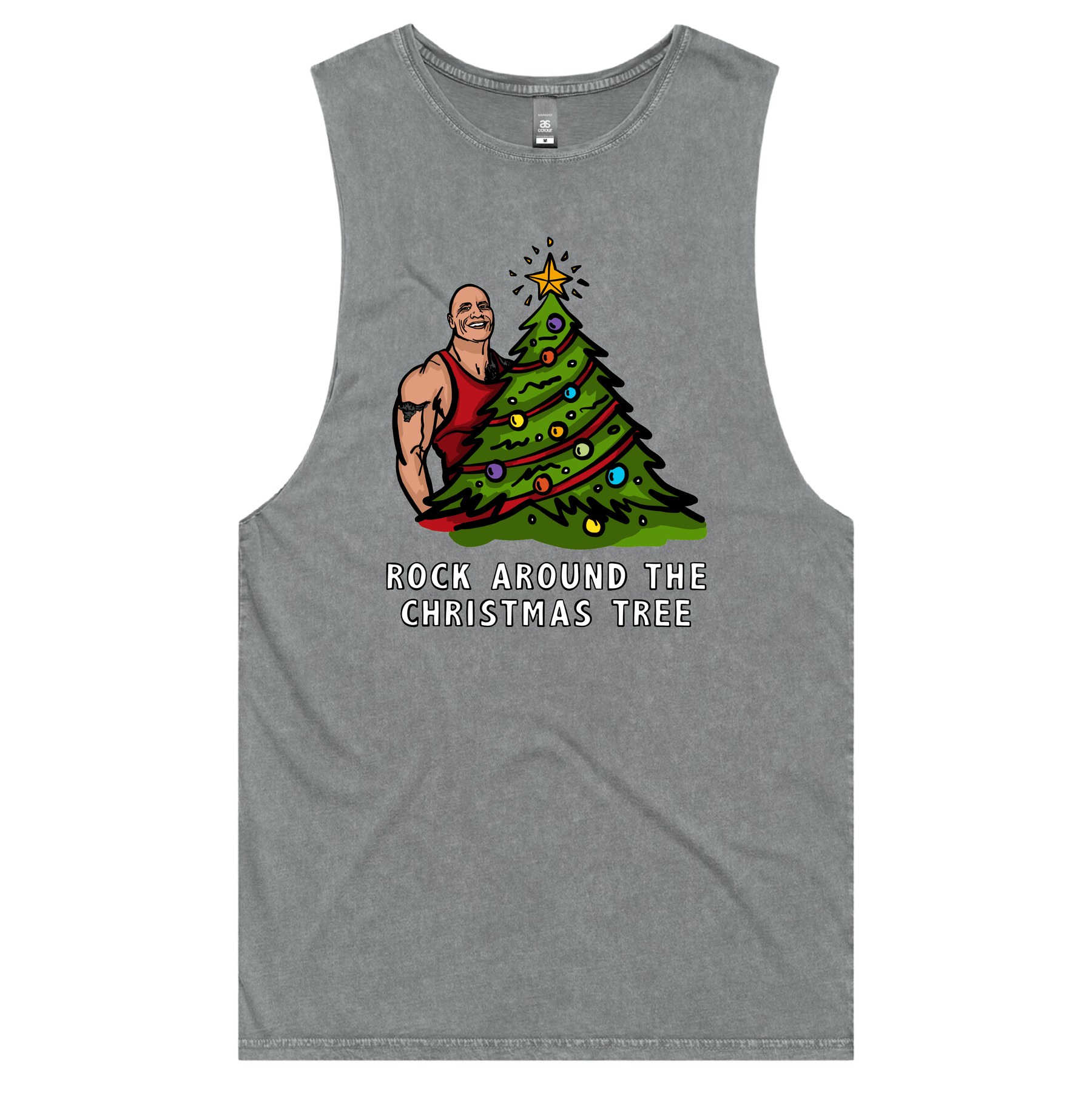 S / Ash / Large Front Design Rock Around The Christmas Tree ๐ - Tank