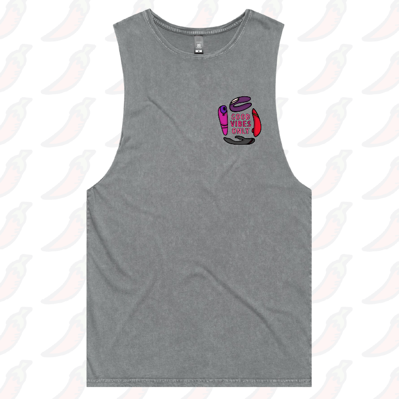 S / Ash / Small Front Design Good Vibes Only ๐ก โ Tank