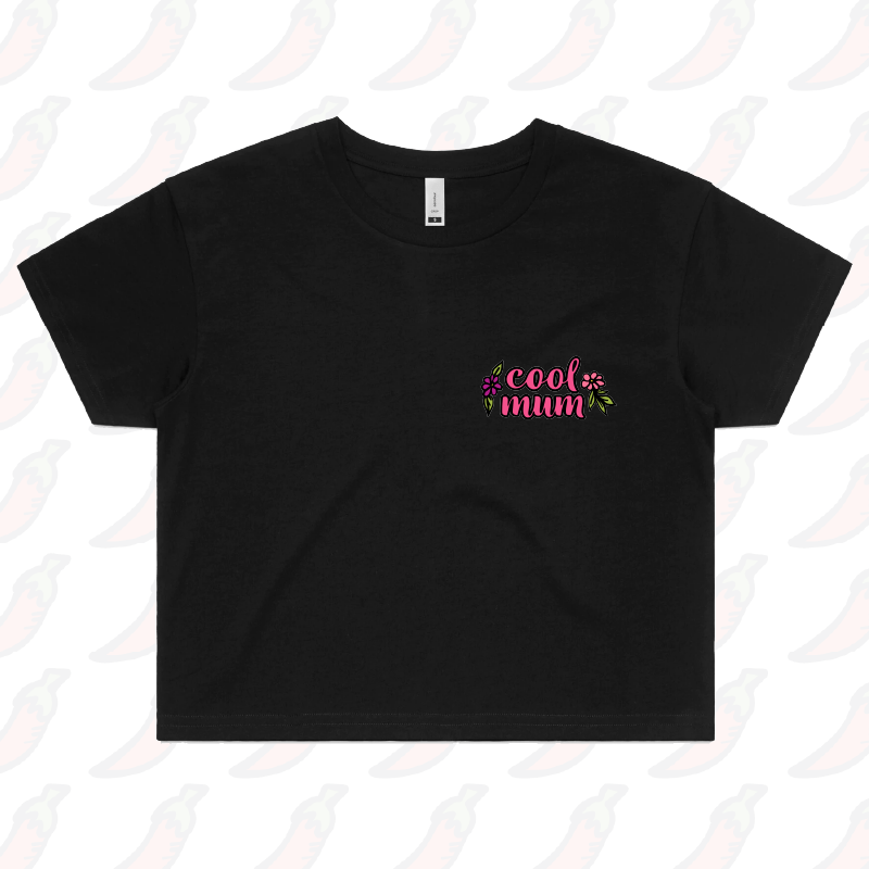 S / Black Cool Mum 🌷– Women's Crop Top