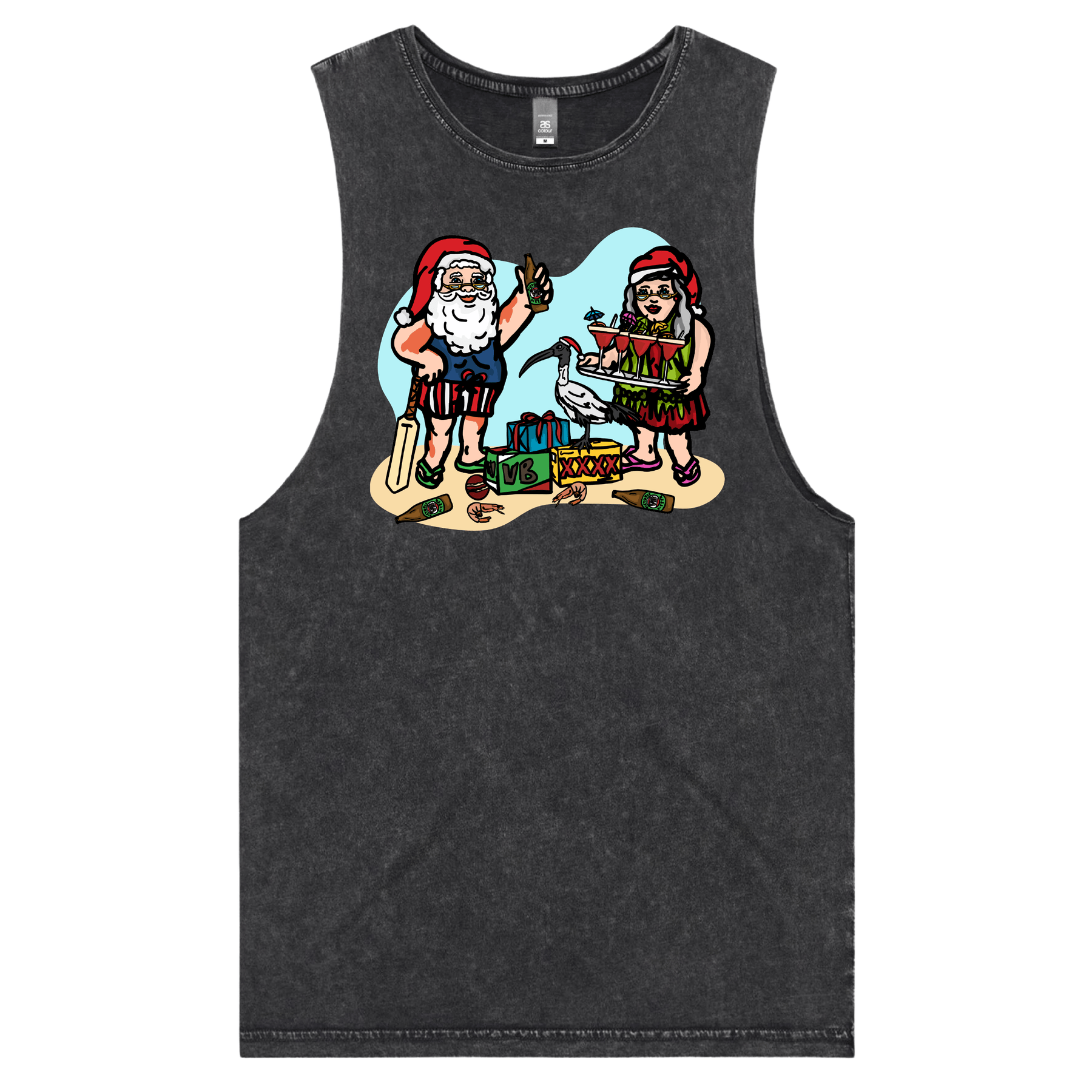S / Black / Large Front Design Aussie Christmas ๐ค๐บ - Tank