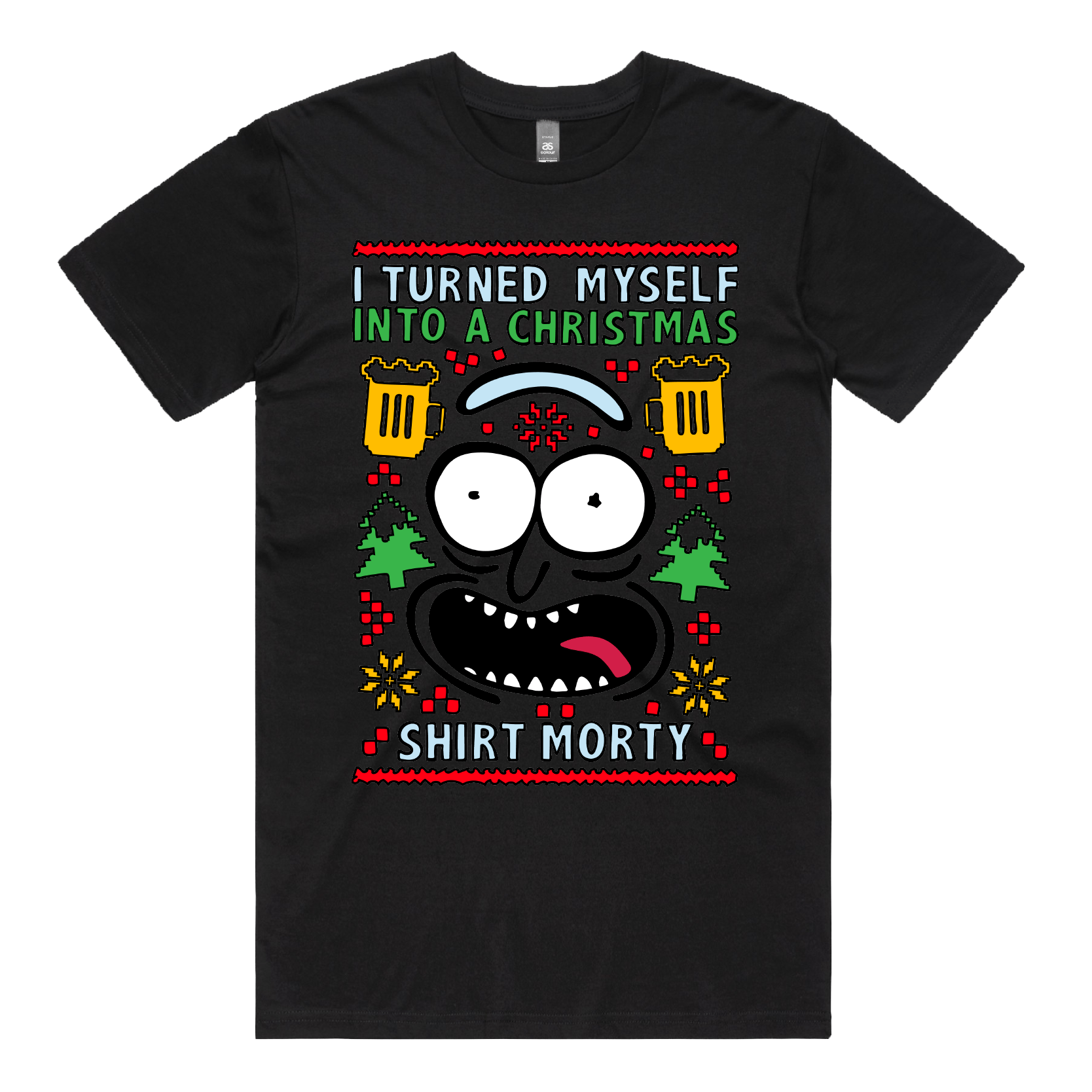 S / Black / Large Front Design Christmas Morty โ Men's T Shirt
