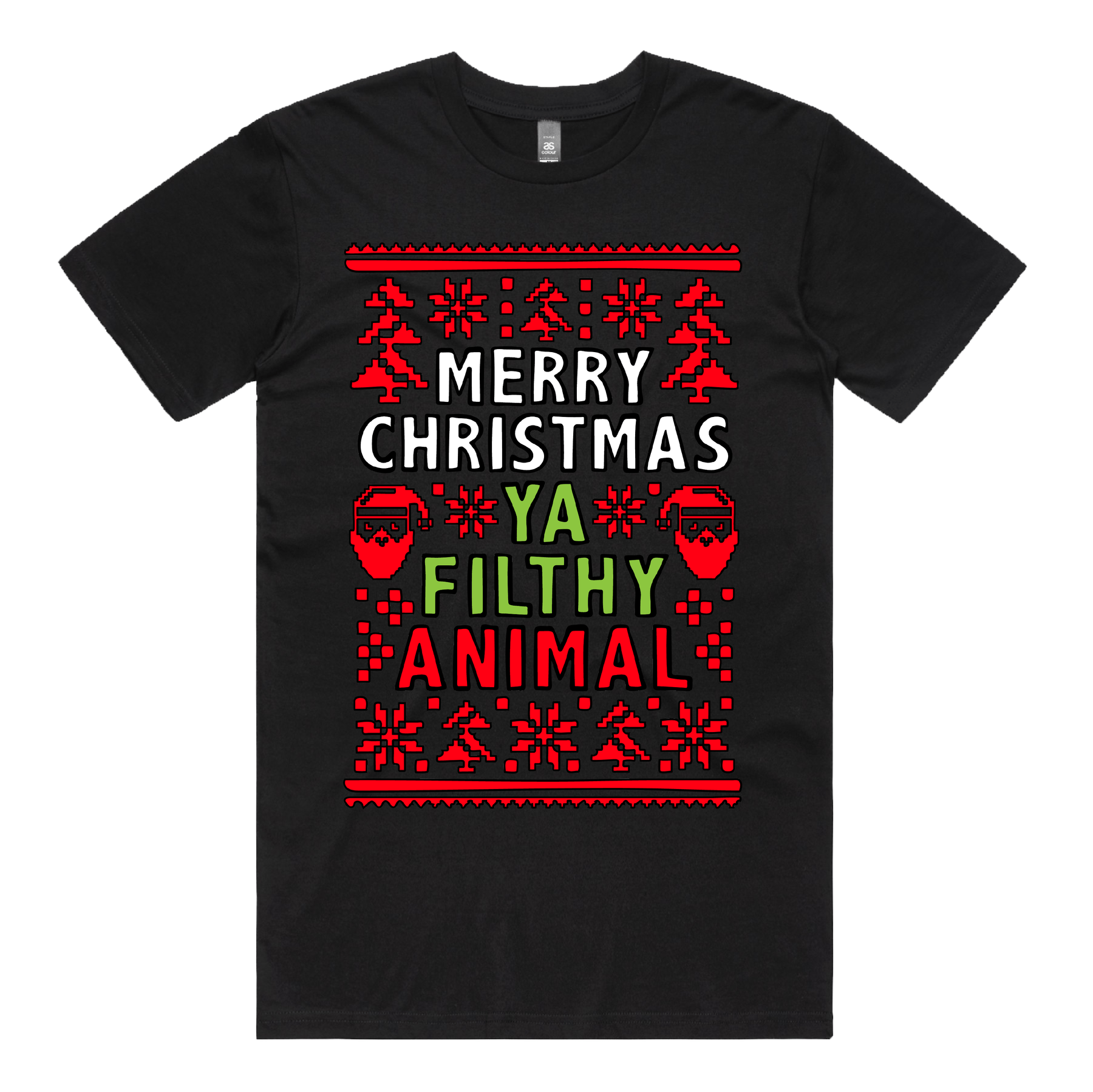 S / Black / Large Front Design Filthy Animal Christmas ๐
 โ Men's T Shirt