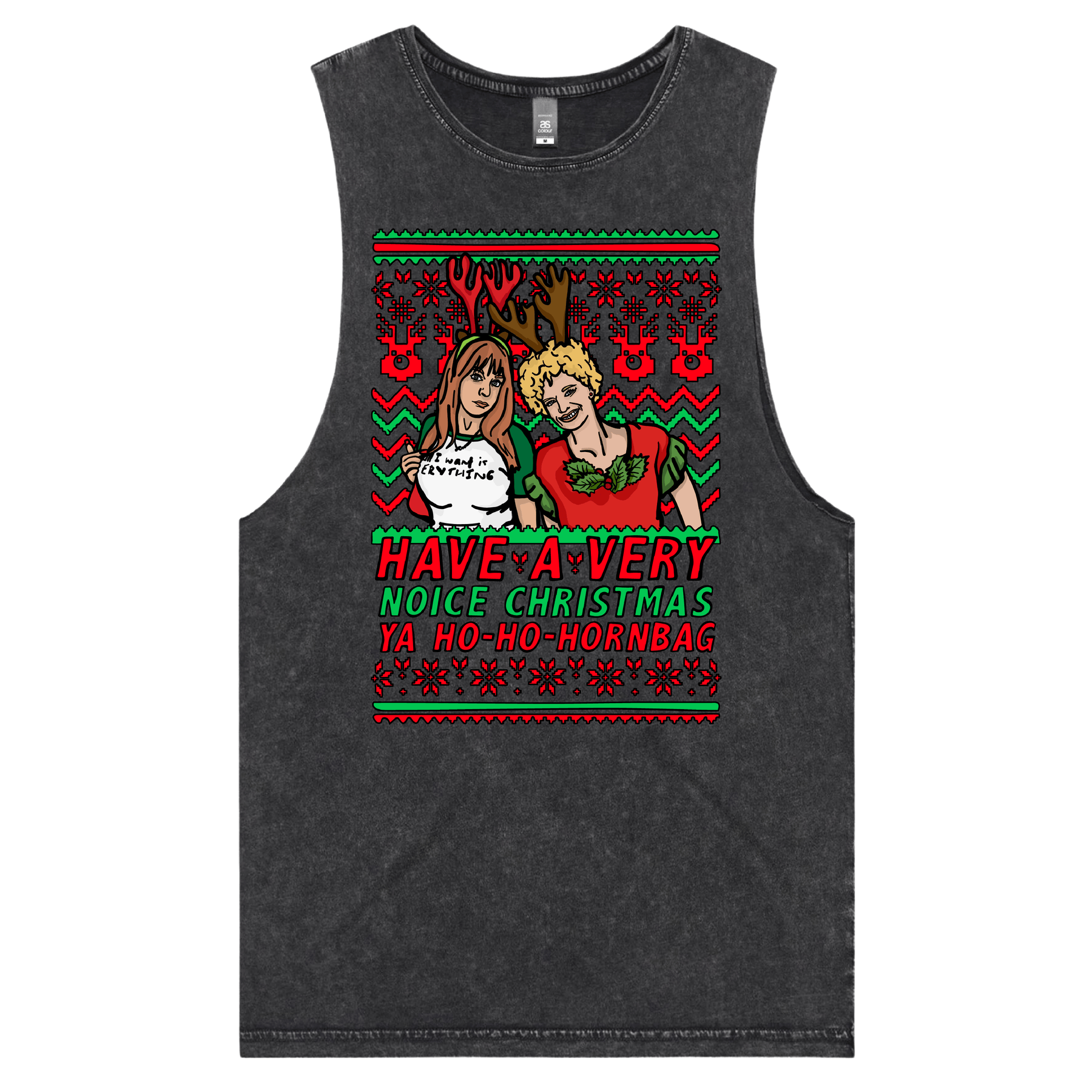 S / Black / Large Front Design Kath & Kim Christmas Pattern ๐๐ โ Tank