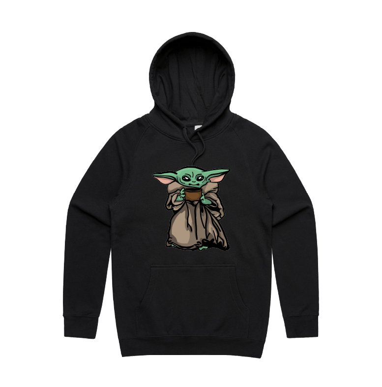 S / Black / Large Front Print Baby Yoda 👶 - Unisex Hoodie