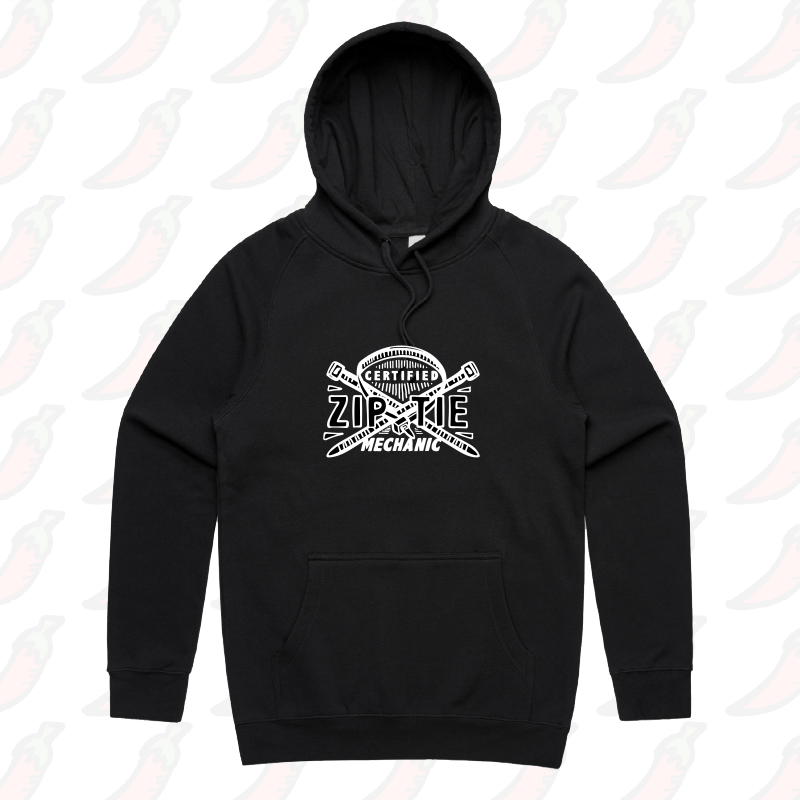 S / Black / Large Front Print Certified Ziptie Mechanic 🔧 – Unisex Hoodie