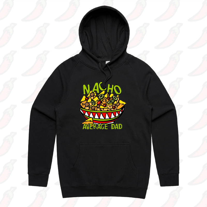 S / Black / Large Front Print Nacho Average Dad 😉 – Unisex Hoodie