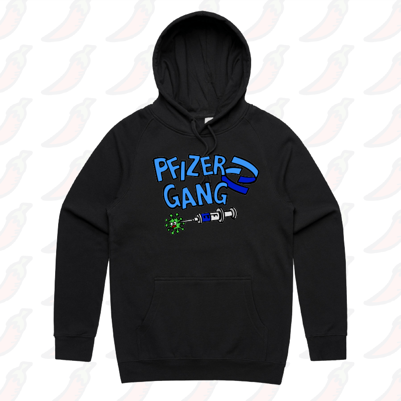 S / Black / Large Front Print Pfizer Gang ๐ - Unisex Hoodie