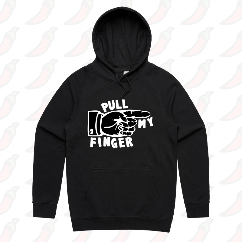 S / Black / Large Front Print Pull My Finger ๐ โ Unisex Hoodie
