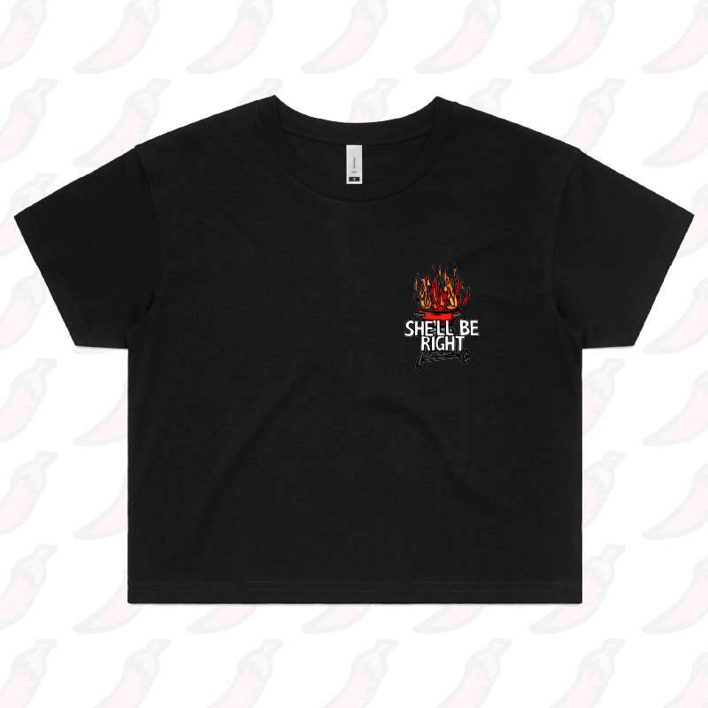S / Black She’ll Be Right BBQ 🤷🔥 – Women's Crop Top