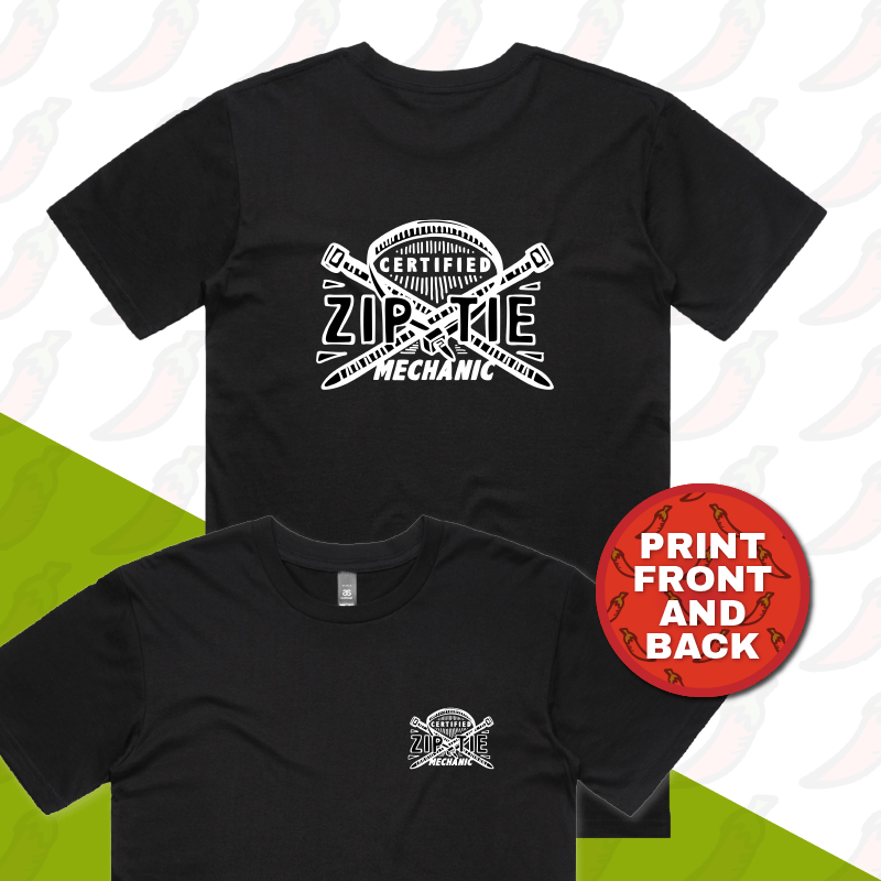 S / Black / Small Front & Large Back Design Certified Ziptie Mechanic ๐ง โ Men's T Shirt
