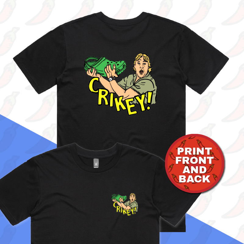 S / Black / Small Front & Large Back Design Crikey! Croc Hunter ๐ - Men's T Shirt