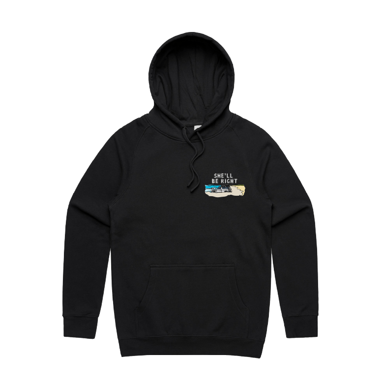 S / Black / Small Front Print She'll Be Right 🤷‍♂️ - Unisex Hoodie