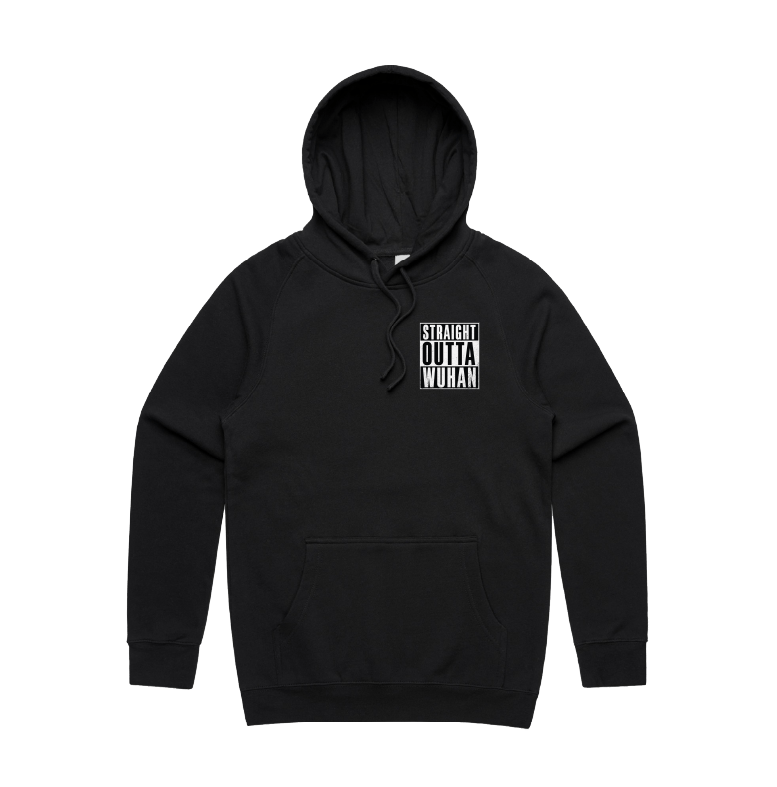S / Black / Small Front Print Straight Outta Wuhan โ๐พ - Unisex Hoodie