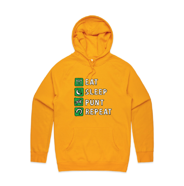 S / Gold / Large Front Design Eat Sleep Punt Repeat ๐ - Unisex Hoodie