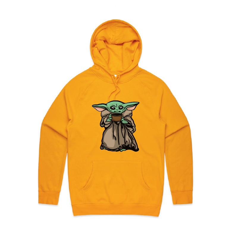 S / Gold / Large Front Print Baby Yoda 👶 - Unisex Hoodie