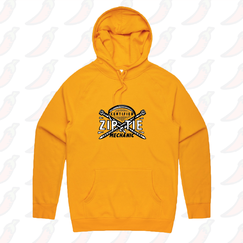 S / Gold / Large Front Print Certified Ziptie Mechanic 🔧 – Unisex Hoodie