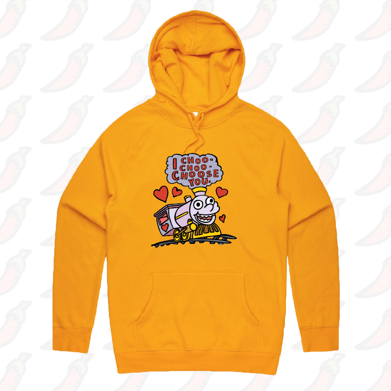 S / Gold / Large Front Print Choo Choo Choose You 🚂- Unisex Hoodie