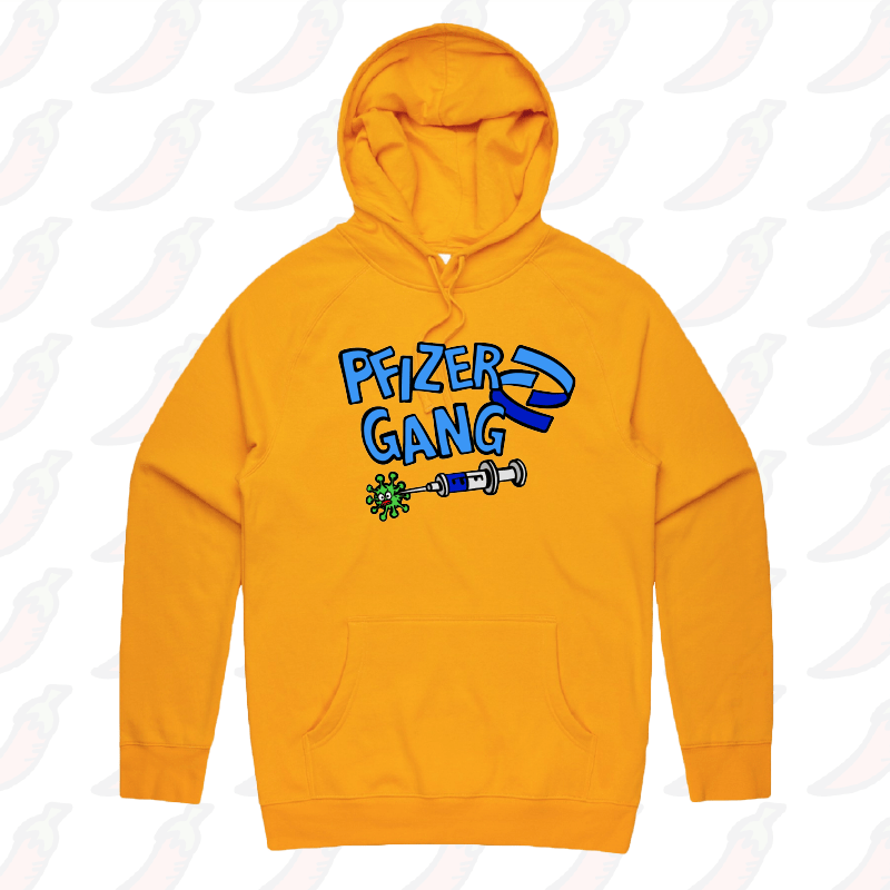 S / Gold / Large Front Print Pfizer Gang ๐ - Unisex Hoodie