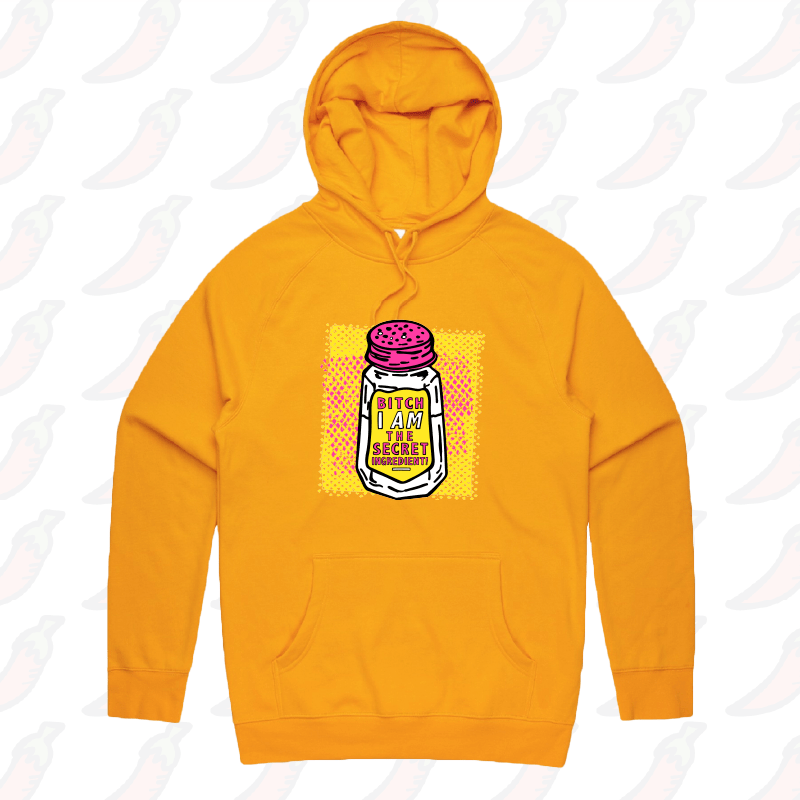 S / Gold / Large Front Print Secret Ingredient ๐ง โ Unisex Hoodie