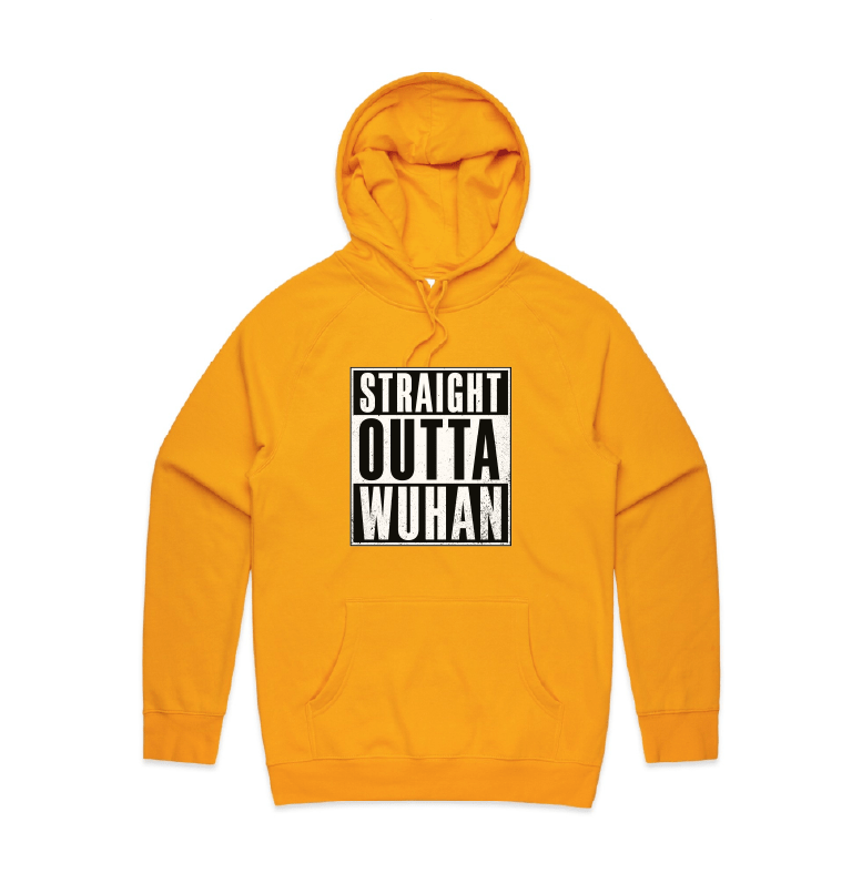 S / Gold / Large Front Print Straight Outta Wuhan โ๐พ - Unisex Hoodie