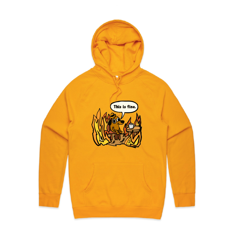 S / Gold / Large Front Print This Is Fine ๐ฅ - Unisex Hoodie