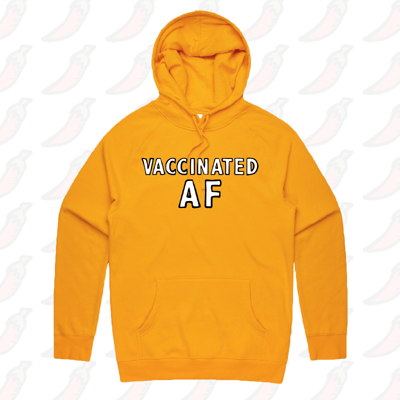S / Gold / Large Front Print Vaccinated AF ๐ - Unisex Hoodie
