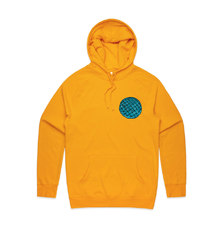 S / Gold / Small Front Print Blue Waffle 🧇🤮 - Unisex Hoodie