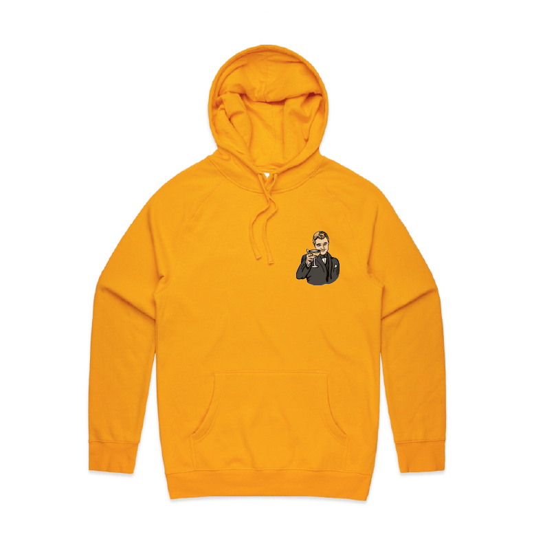 S / Gold / Small Front Print DiCaprio Gatsby Cheers ๐ธ - Unisex Hoodie