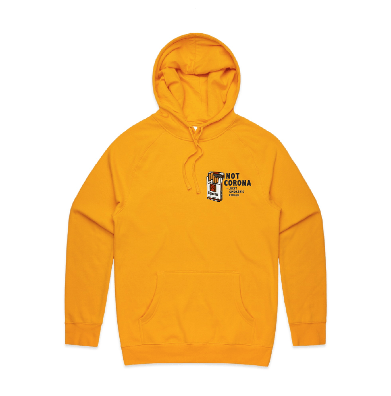 S / Gold / Small Front Print Smoker's Cough 🚬 - Unisex Hoodie