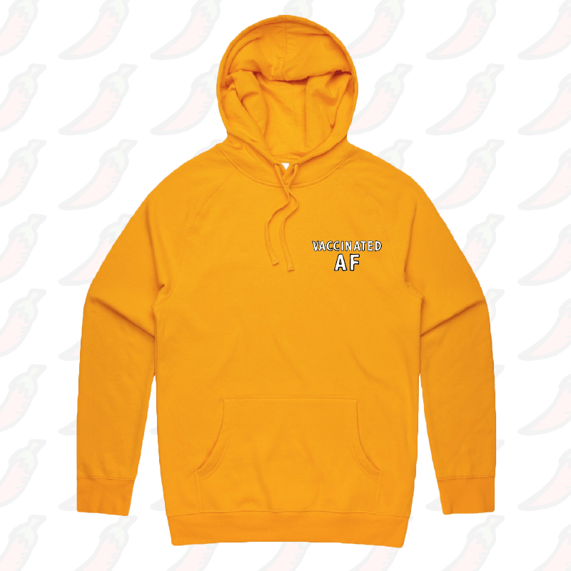 S / Gold / Small Front Print Vaccinated AF ๐ - Unisex Hoodie