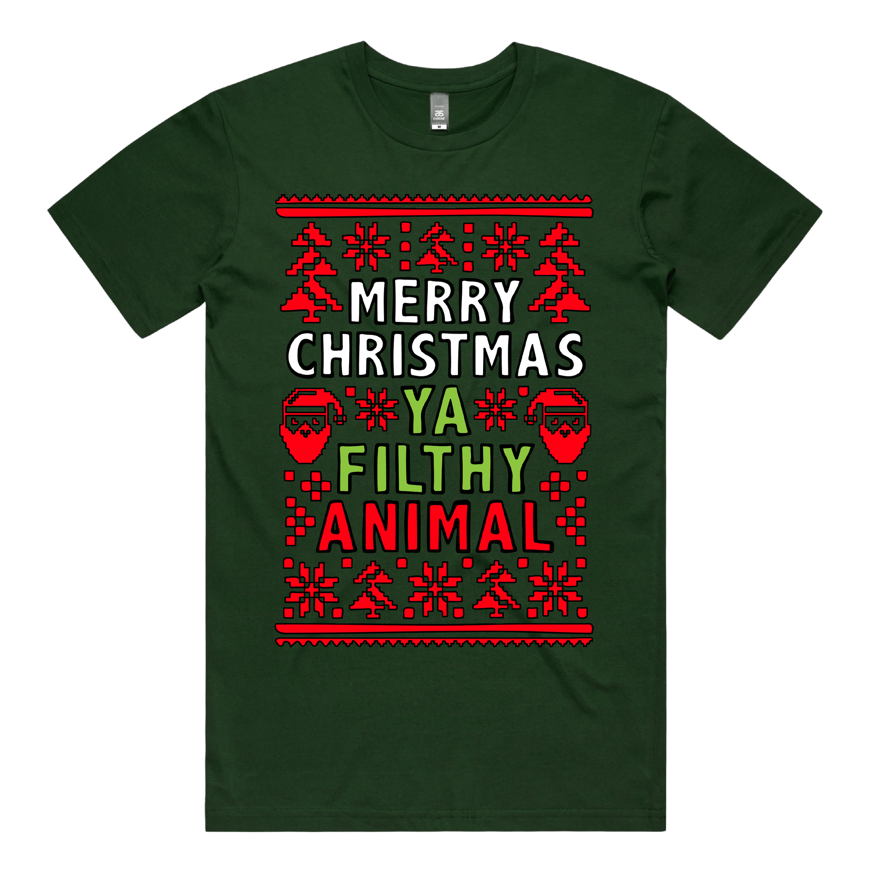 S / Green / Large Front Design Filthy Animal Christmas ๐
 โ Men's T Shirt