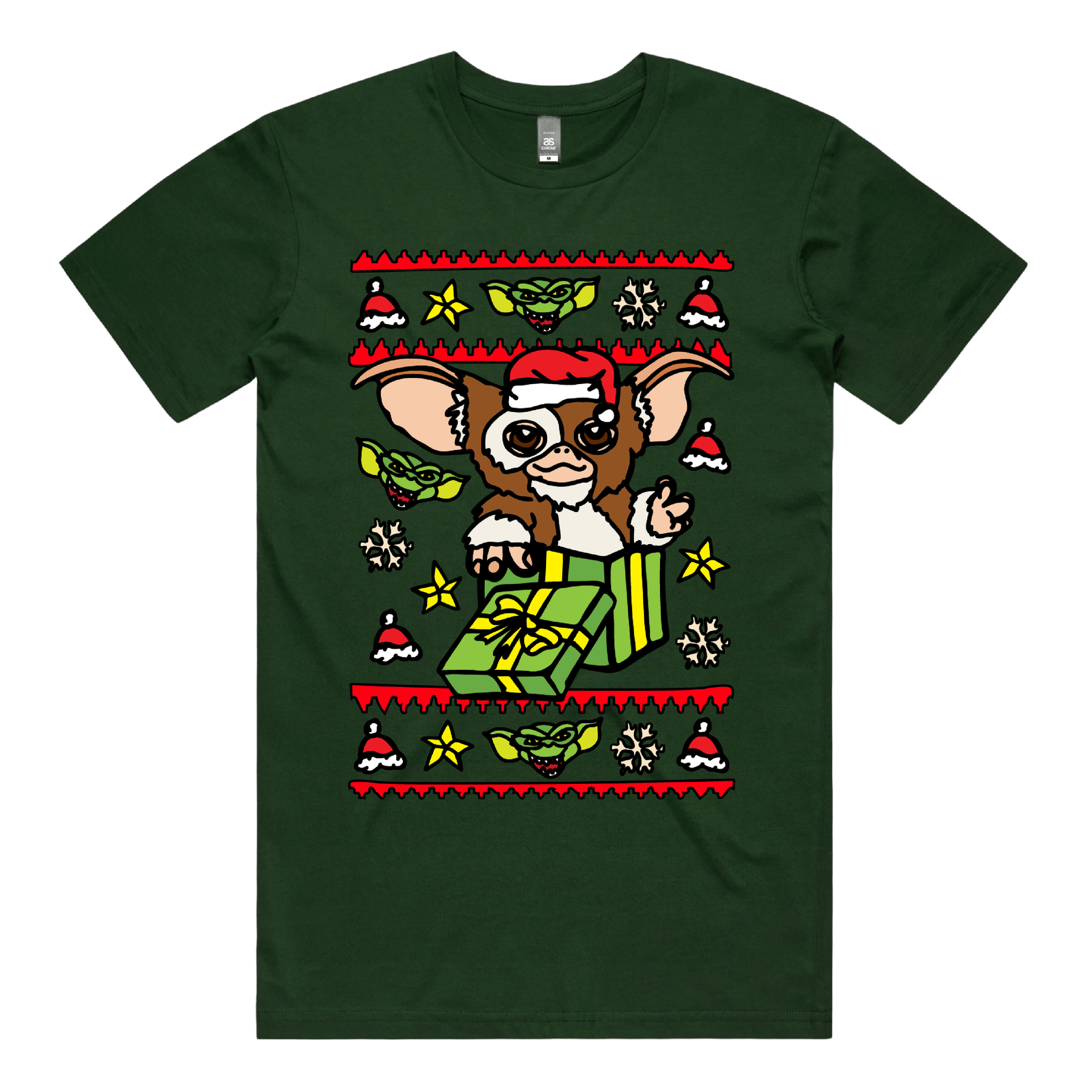 S / Green / Large Front Design Gremlins Christmas ๐๐ โ Men's T Shirt