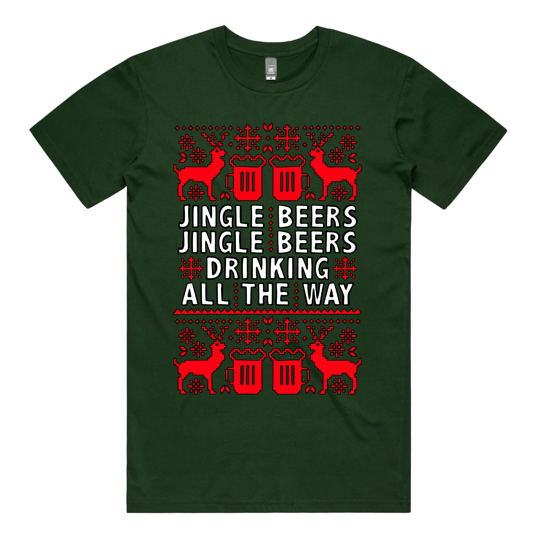 S / Green / Large Front Design Jingle Beers ๐๐ป โ Men's T Shirt