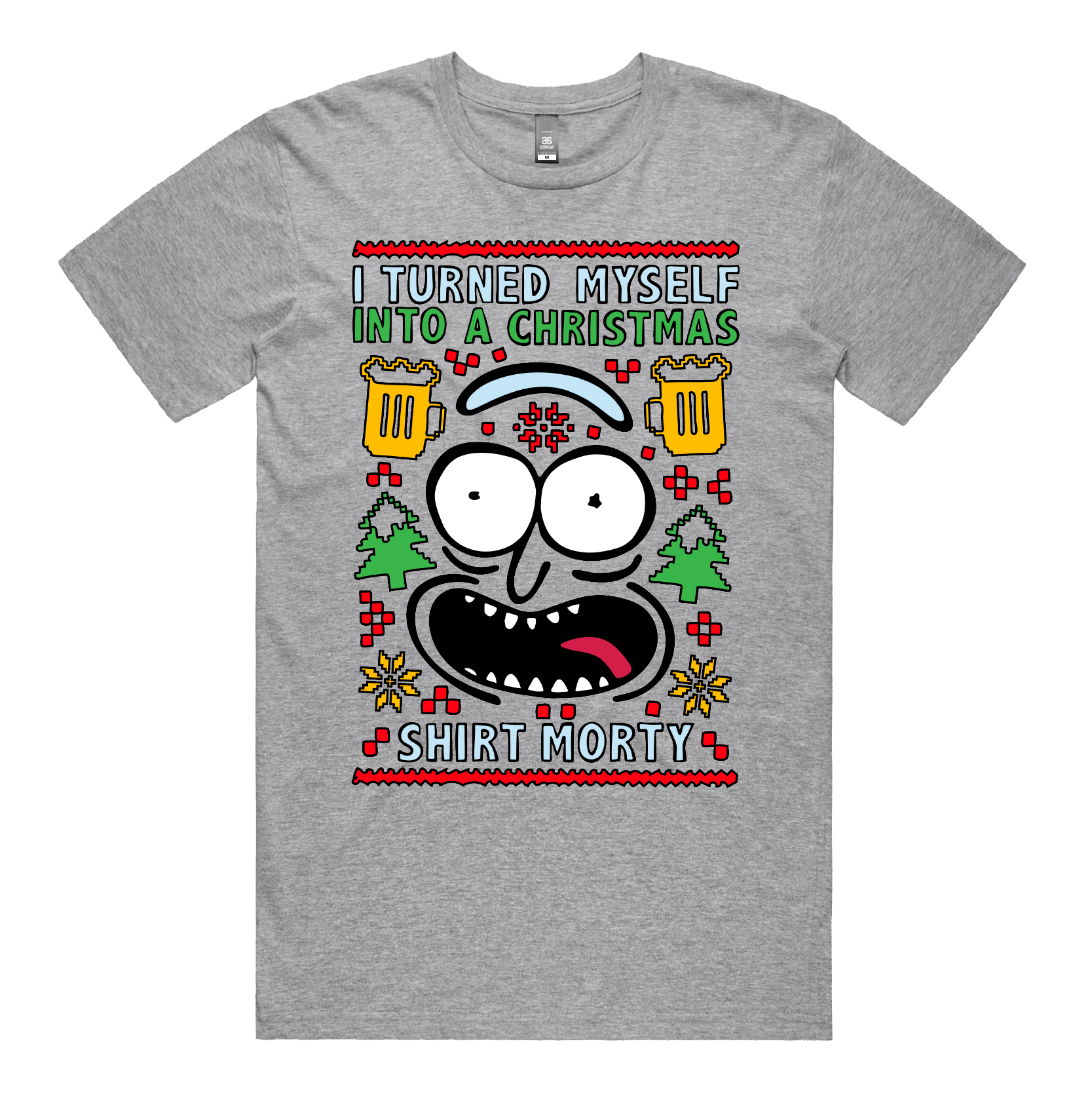 S / Grey / Large Front Design Christmas Morty โ Men's T Shirt