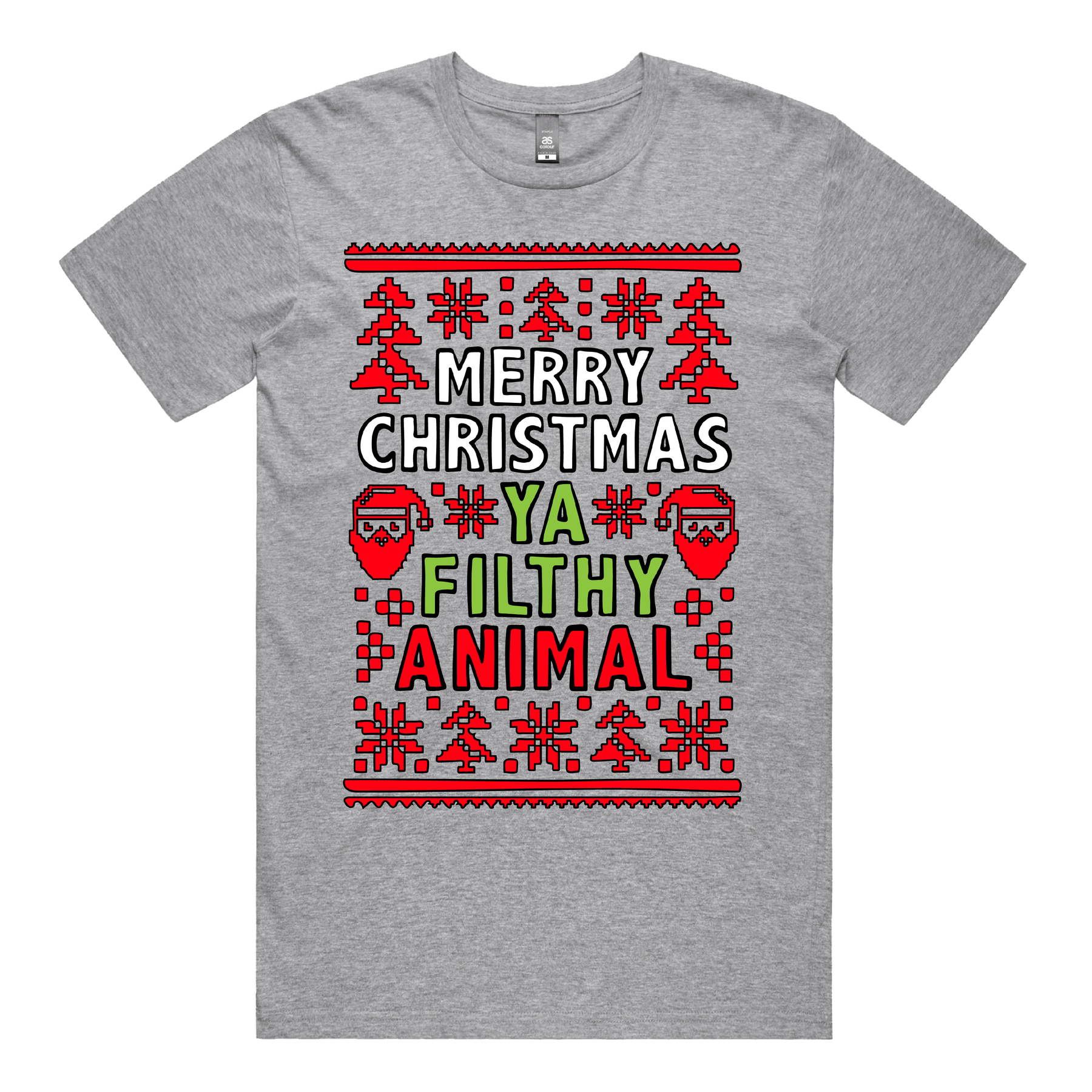 S / Grey / Large Front Design Filthy Animal Christmas ๐
 โ Men's T Shirt