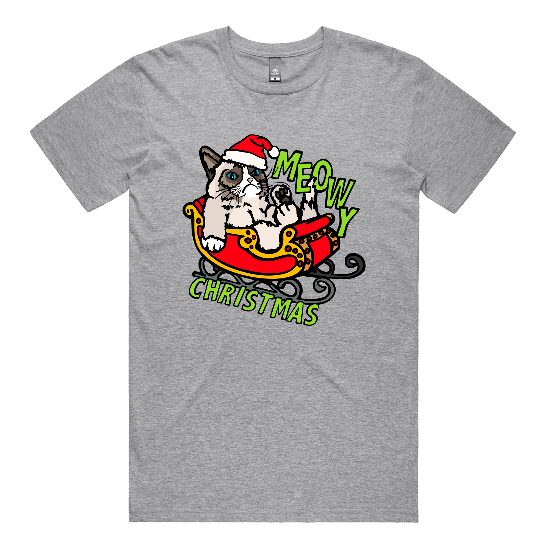 S / Grey / Large Front Design Meowy Christmas ๐พ๐ โ Men's T Shirt