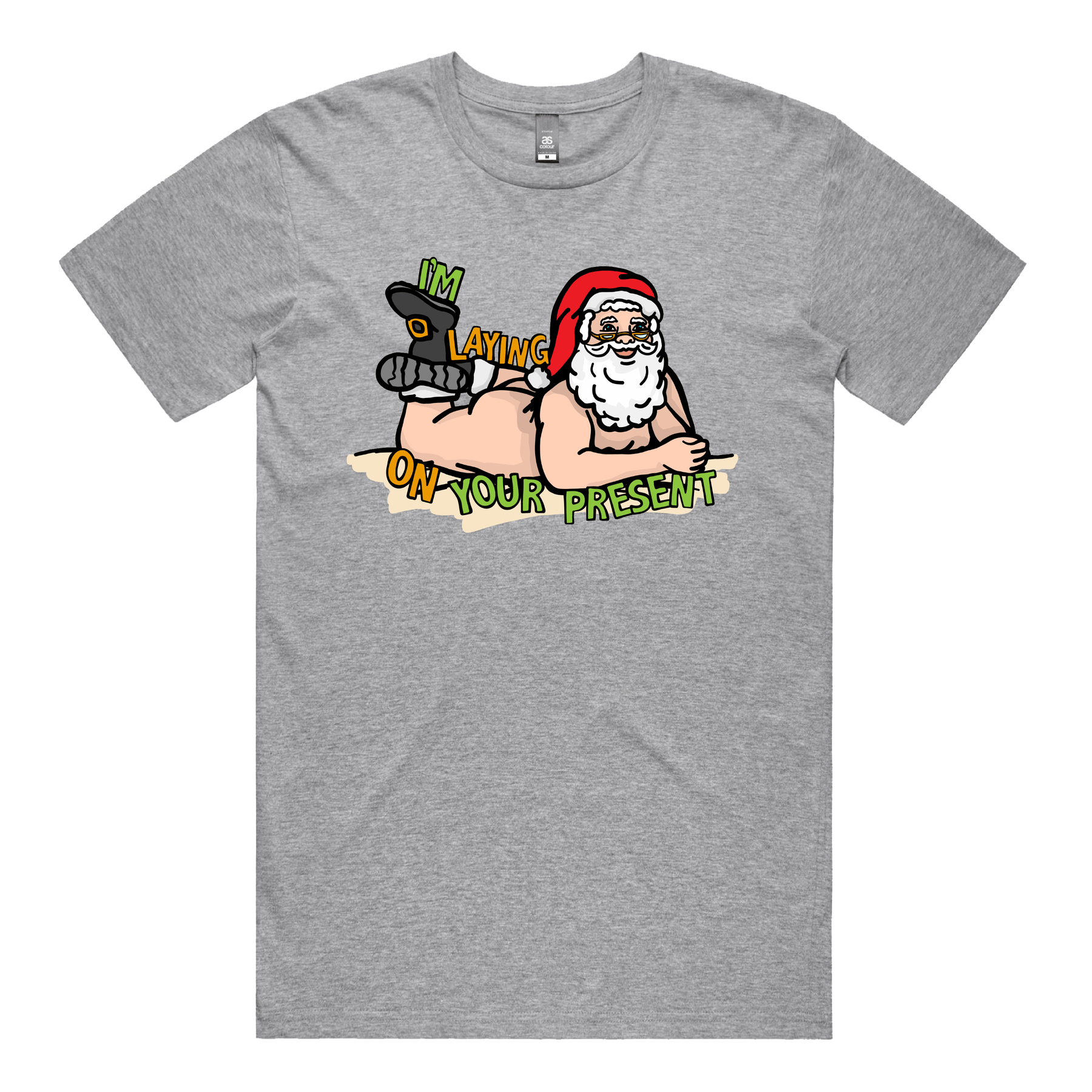 S / Grey / Large Front Design Santaโs Present ๐
๐- Men's T Shirt