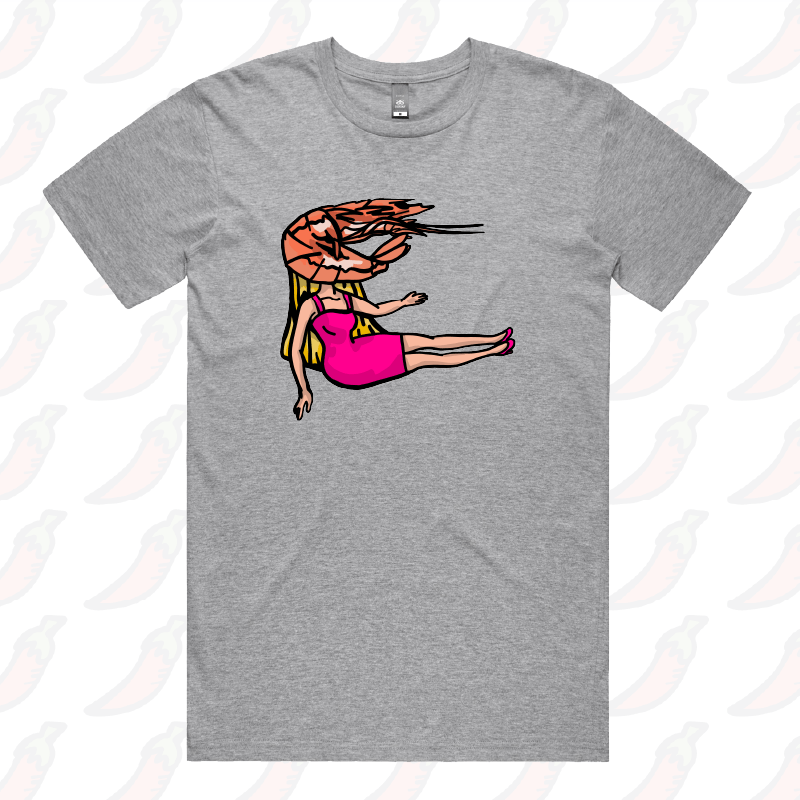 S / Grey / Large Front Design Shrimp on a Barbie ๐ - Men's T Shirt