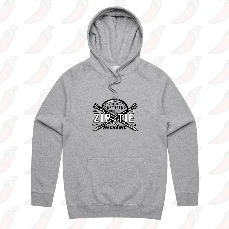 S / Grey / Large Front Print Certified Ziptie Mechanic 🔧 – Unisex Hoodie