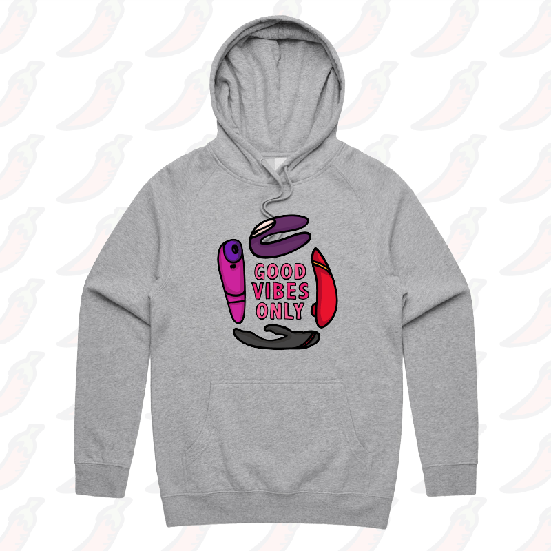 S / Grey / Large Front Print Good Vibes Only ๐ก โ Unisex Hoodie