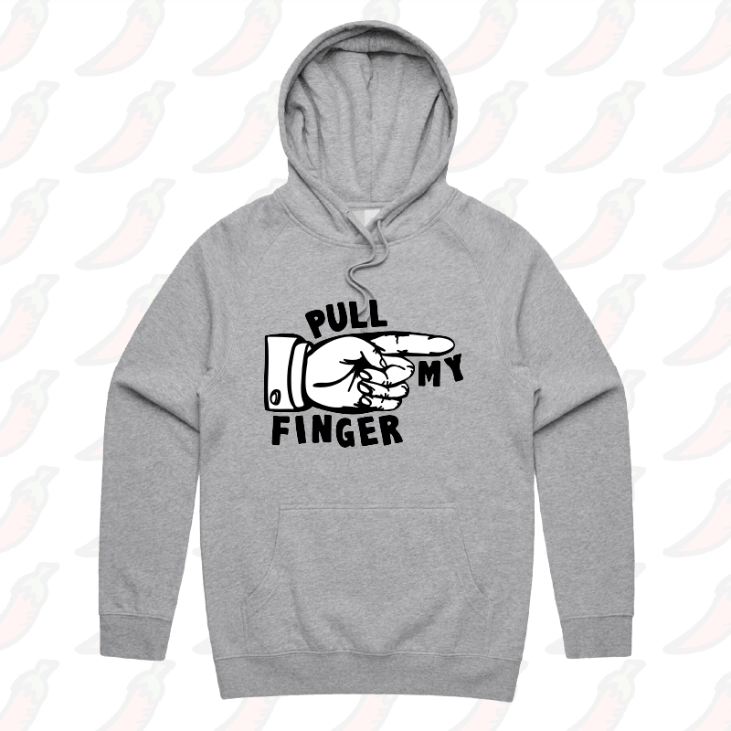 S / Grey / Large Front Print Pull My Finger ๐ โ Unisex Hoodie