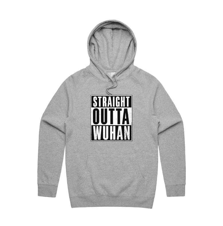 S / Grey / Large Front Print Straight Outta Wuhan โ๐พ - Unisex Hoodie