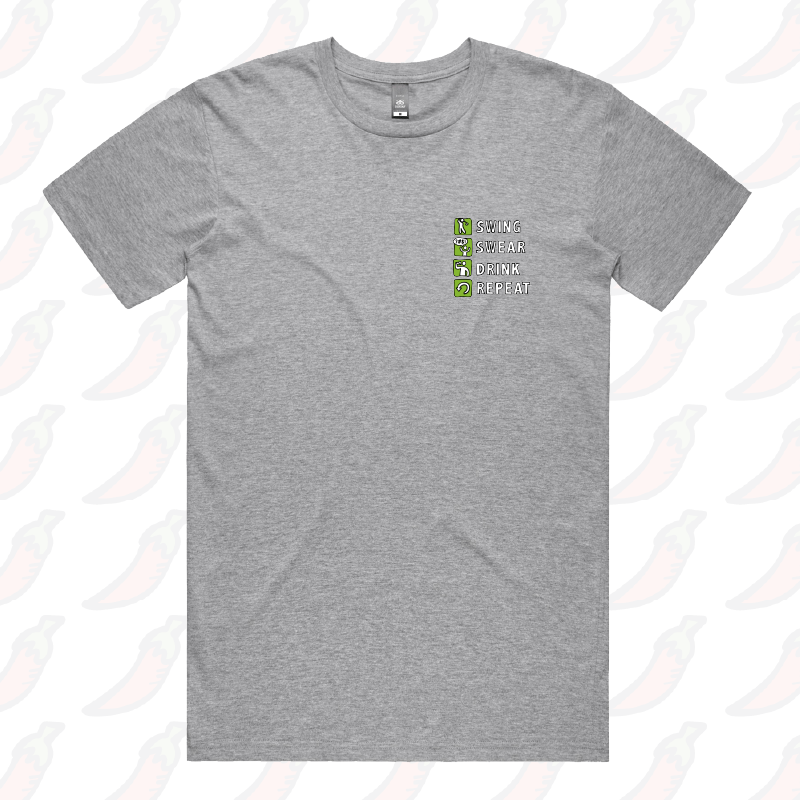 S / Grey / Small Front Design Swing Swear Drink Repeat ๐ โ  Men's T Shirt
